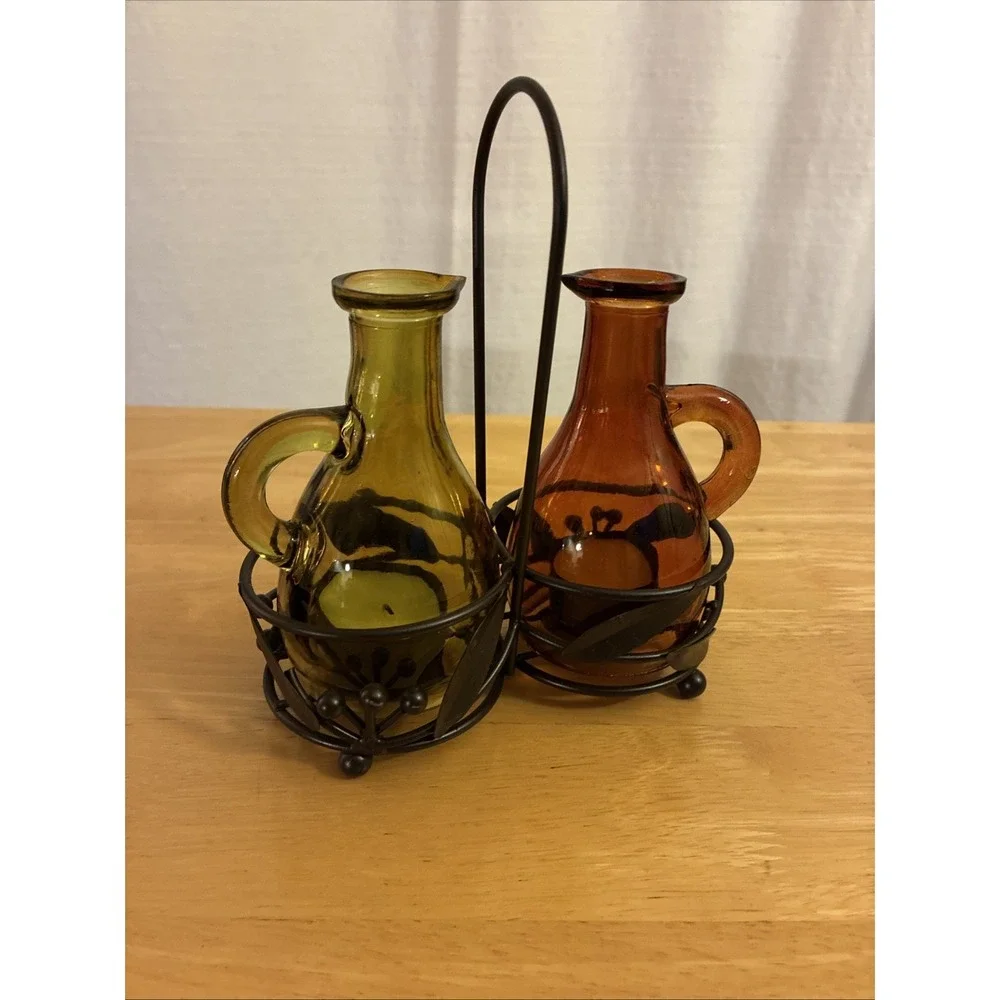 Vintage Yankee Candle Oil & Vinegar Cruet-Style Tea Light & Votive Holder Set